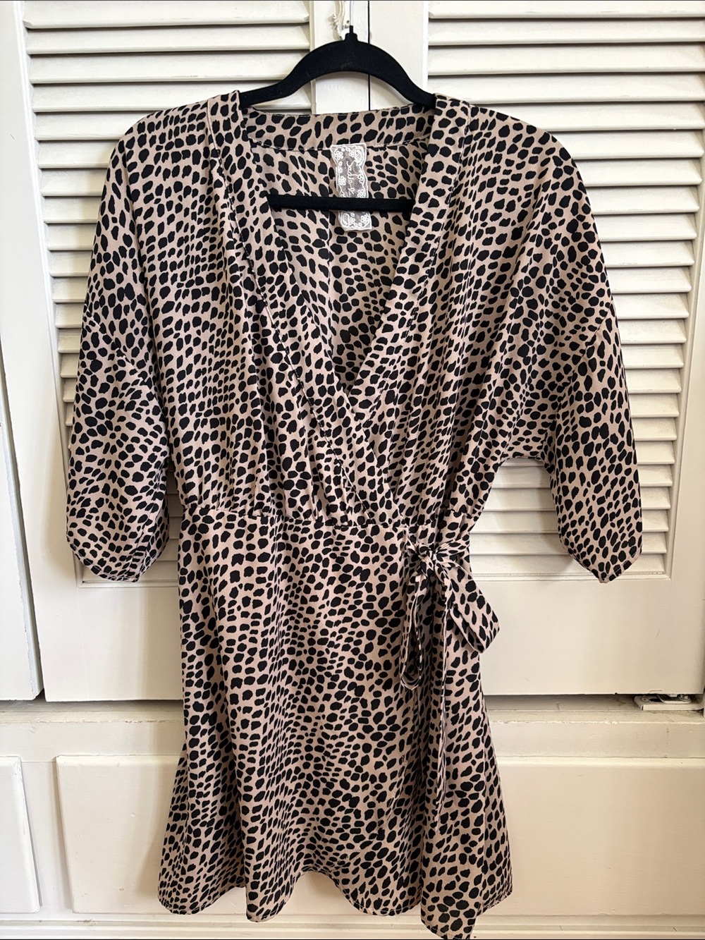 Sadie & Sage Beige and Black Leopard Print Wrap Dress